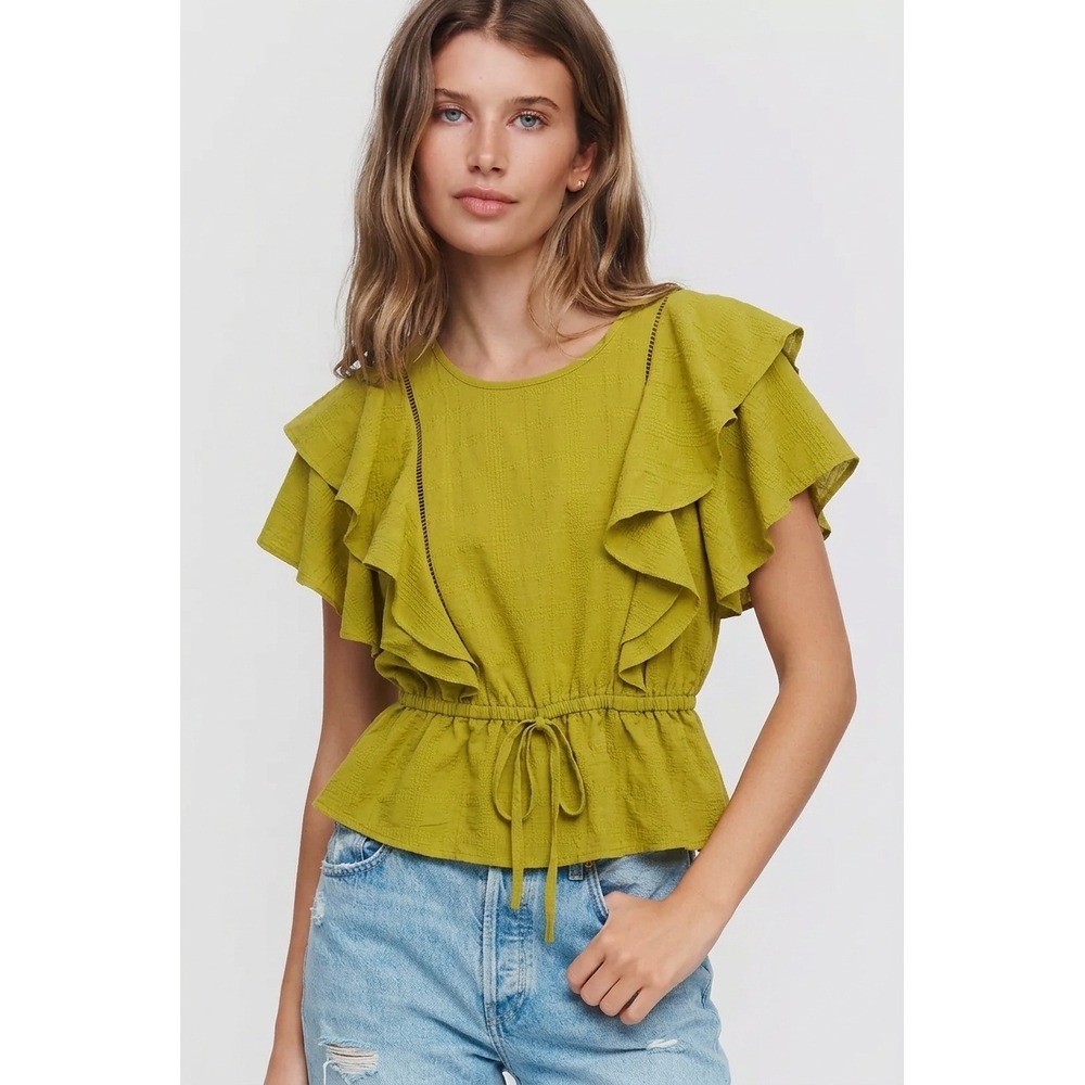 By Anthropologie 100% Cotton Ladder Lace Ruffled Tank Small